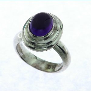 Amethyst Cabochon Sterling Silver Ring.