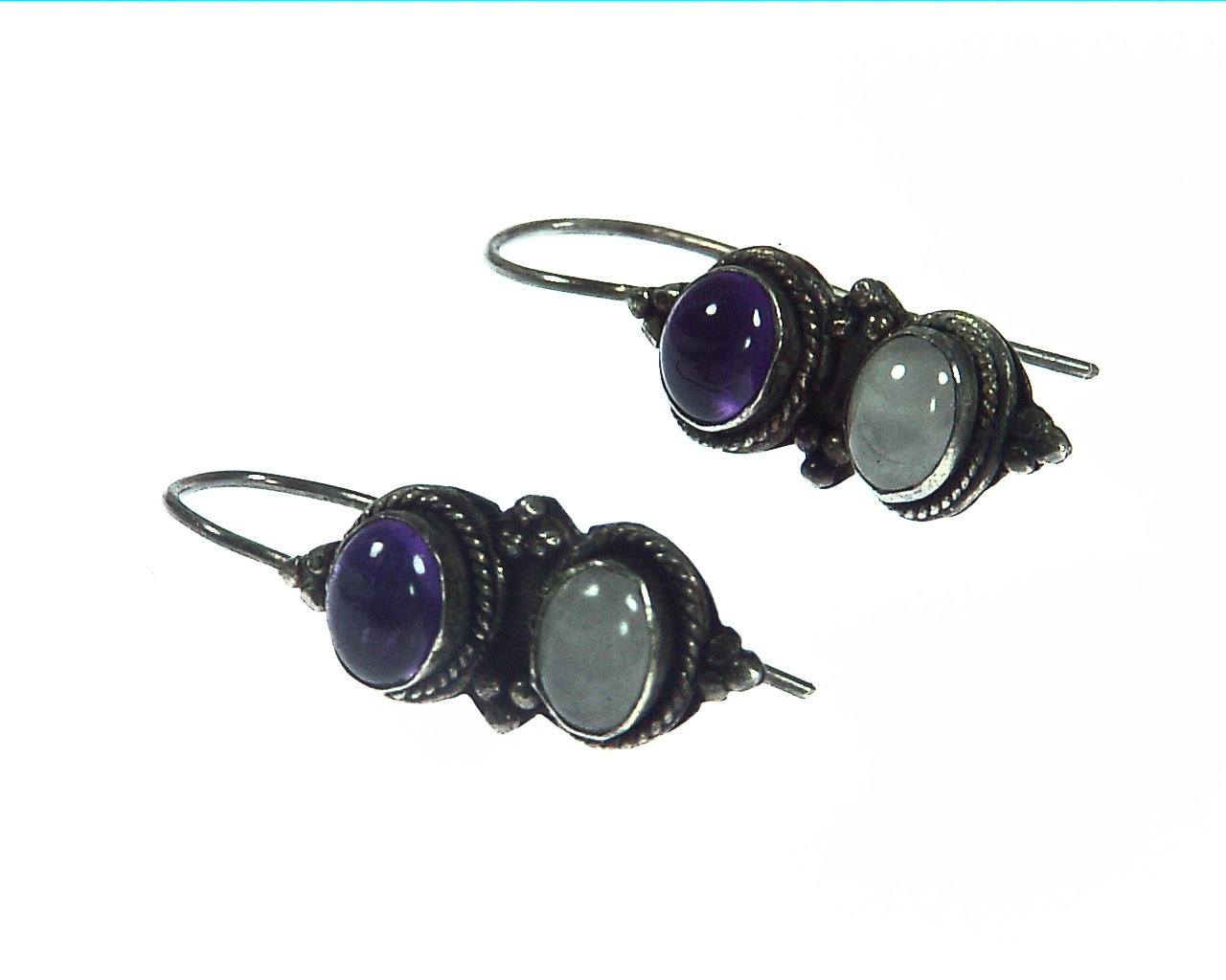 Amethyst and White Quartz Sterling Silver Earrings ESS,806