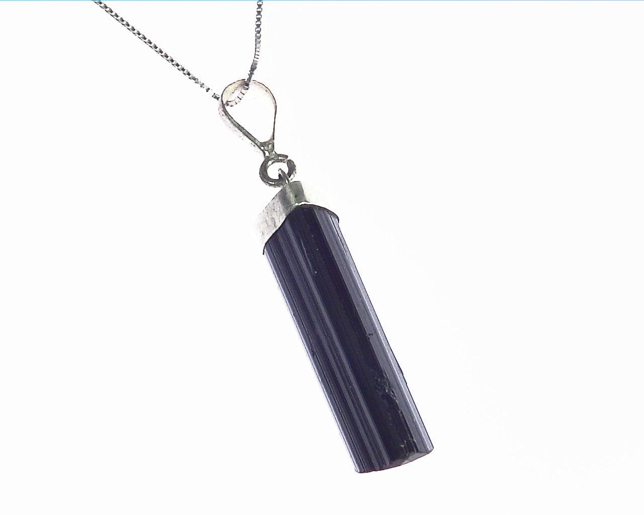 Natural Genuine Black Tourmaline Crystal In Sterling Silver PSS,863