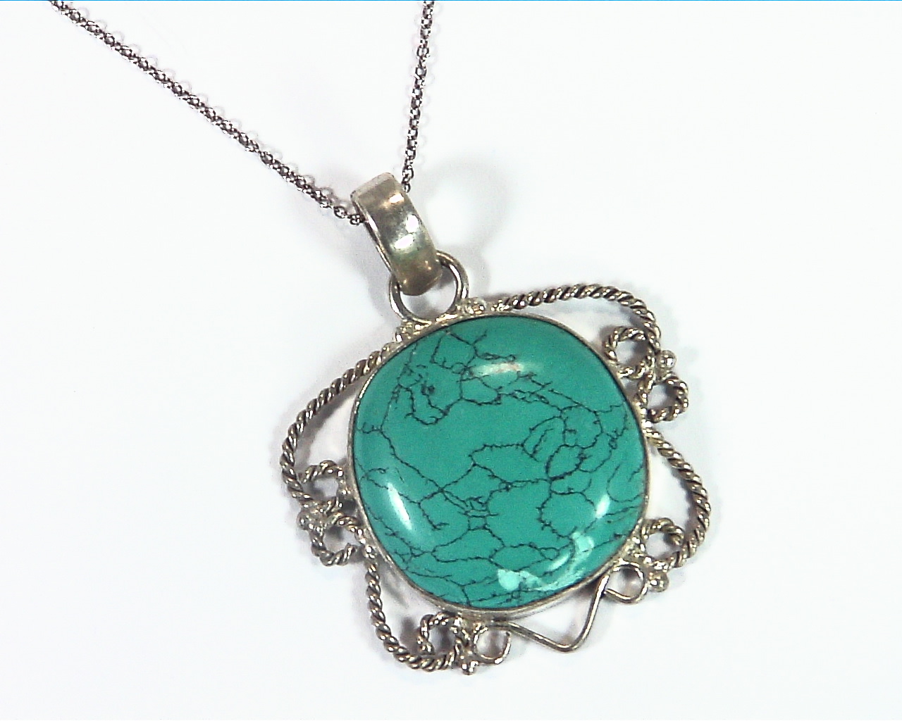 Beautiful Wire Design Turquoise Pendent PSS,887 4