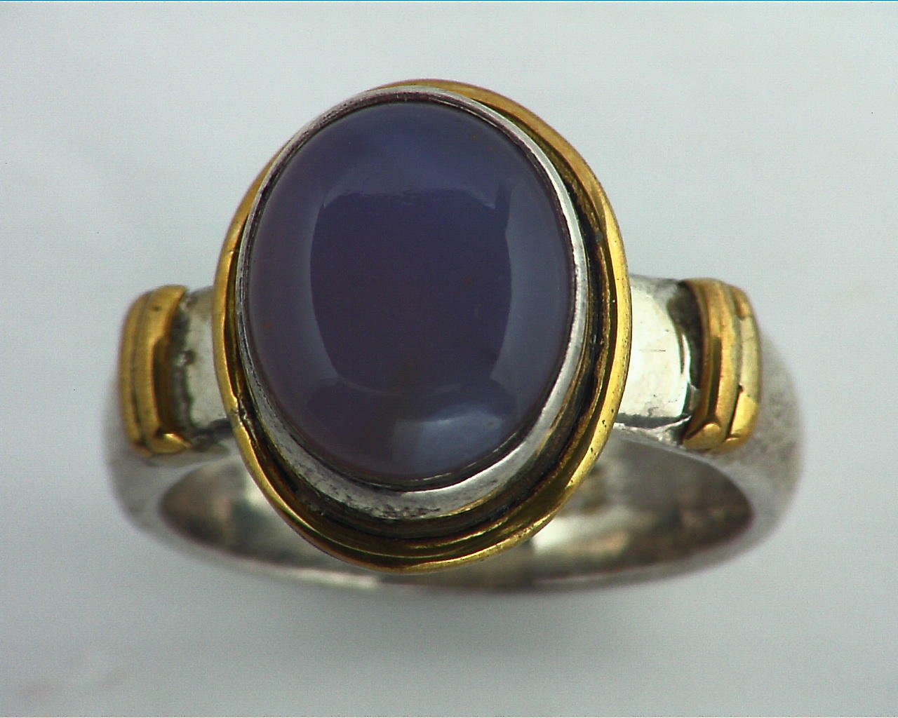 Chalcedony Sterling Silver, 14 kt Yellow Gold Lady,s Ring RFK156