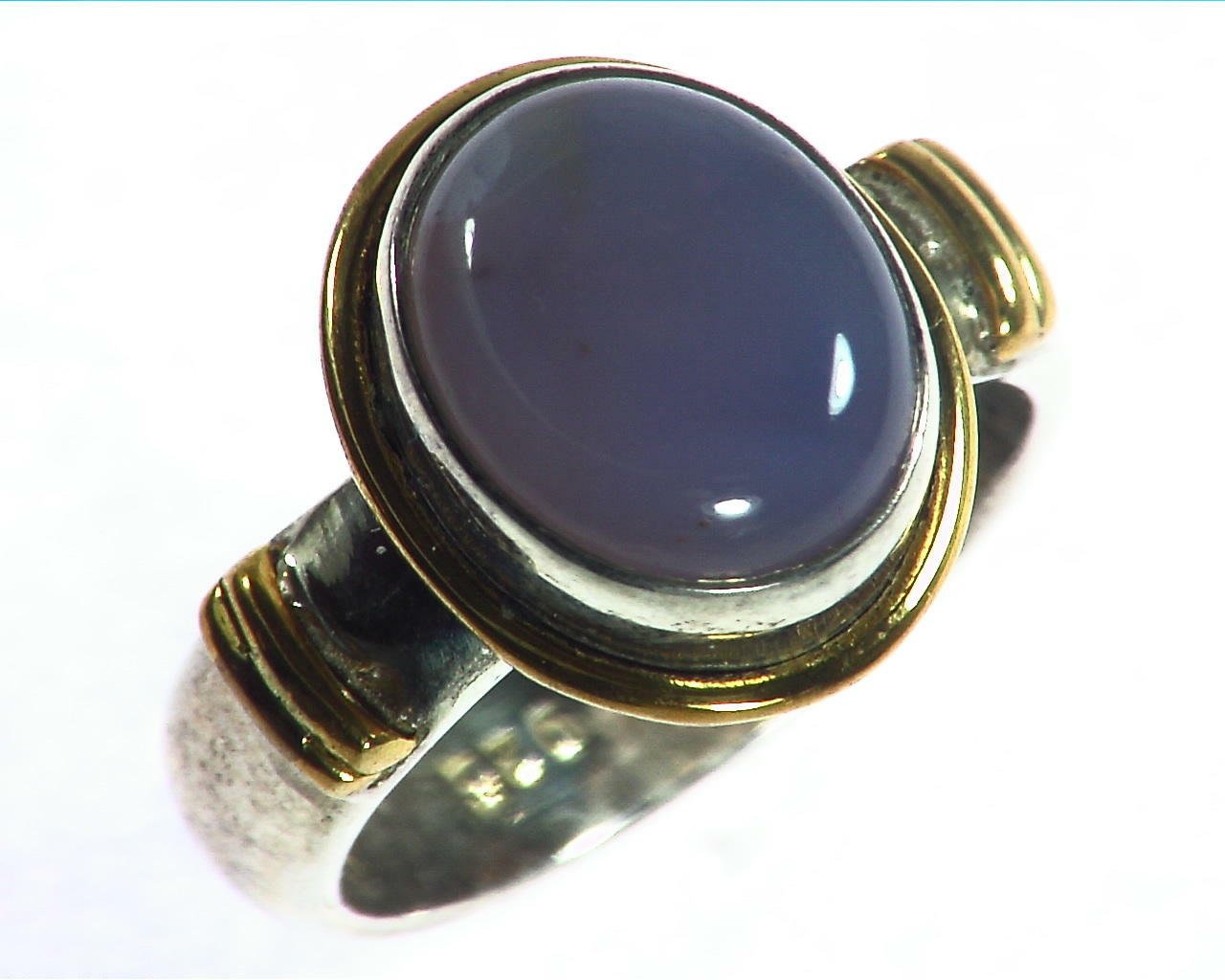 Chalcedony Sterling Silver, 14 kt Yellow Gold Lady,s Ring RFK156 5