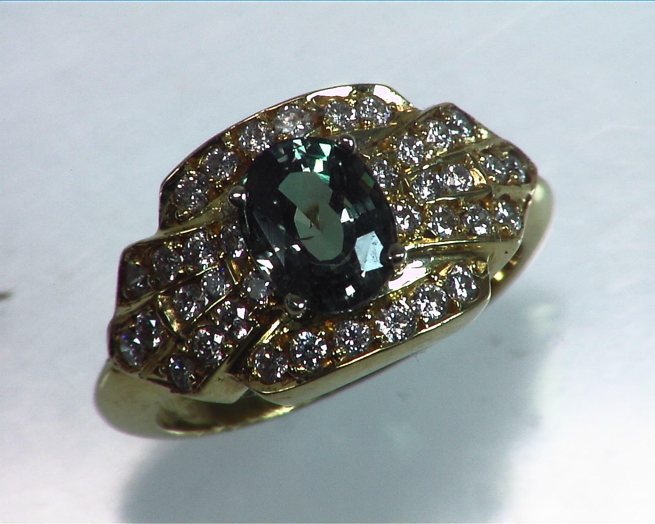 Alexandrite Natural Genuine Gemstone With Diamonds, Yellow Gold Ring RSS,309 5