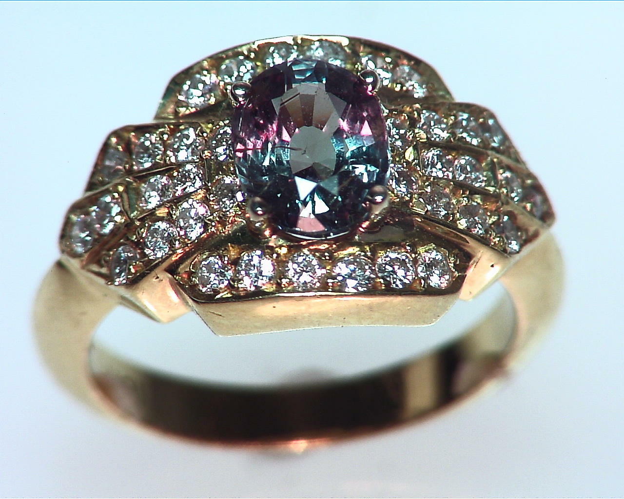 Alexandrite Natural Genuine Gemstone With Diamonds, Yellow Gold Ring RSS,309 3