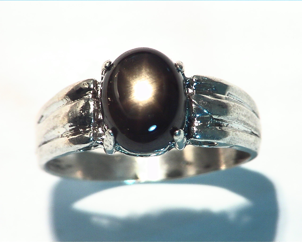 Black Star Sapphire Natural genuine Gemstone set in Sterling Silver Ring