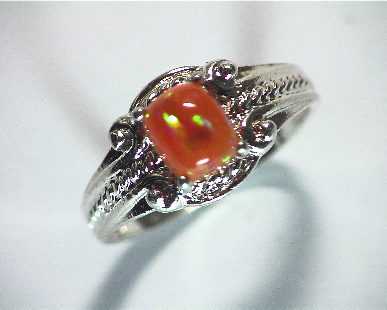 Opal (Mexican) Genuine Gemstone in Sterling Silver Ring RSS,602 6