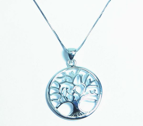 Beautiful Tree of Life Rhodium Plated Sterling Silver Necklace 18 4