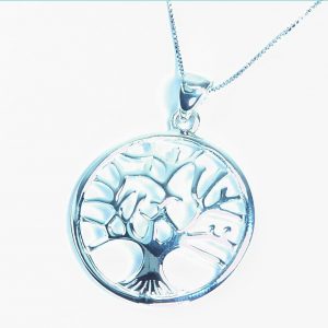 Beautiful Tree of Life Rhodium Plated Sterling Silver Necklace 18