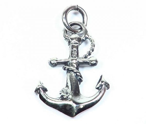 Beautiful Ship Anchor Rhodium Plated Sterling Silver Necklace 18″ 4