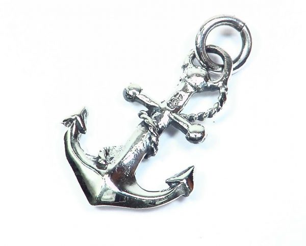 Beautiful Ship Anchor Rhodium Plated Sterling Silver Necklace 18″ 5